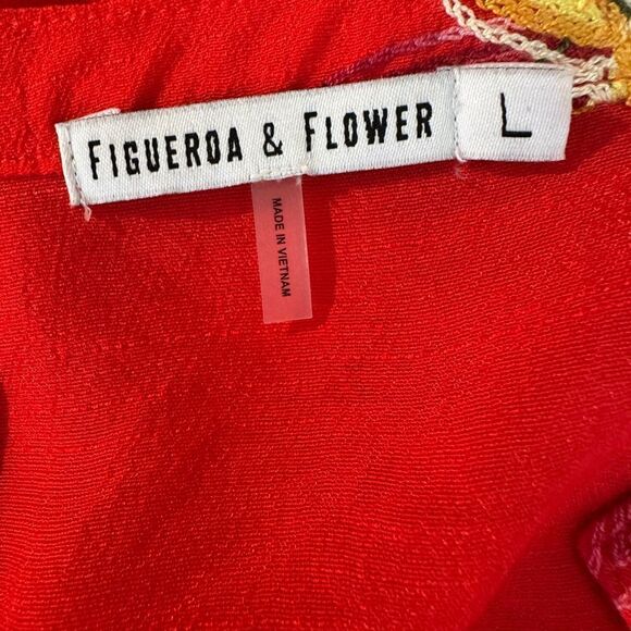 Figueroa and Flower Red Embroidered Blouse Size L Slit Neck With Tank - Picture 6 of 9